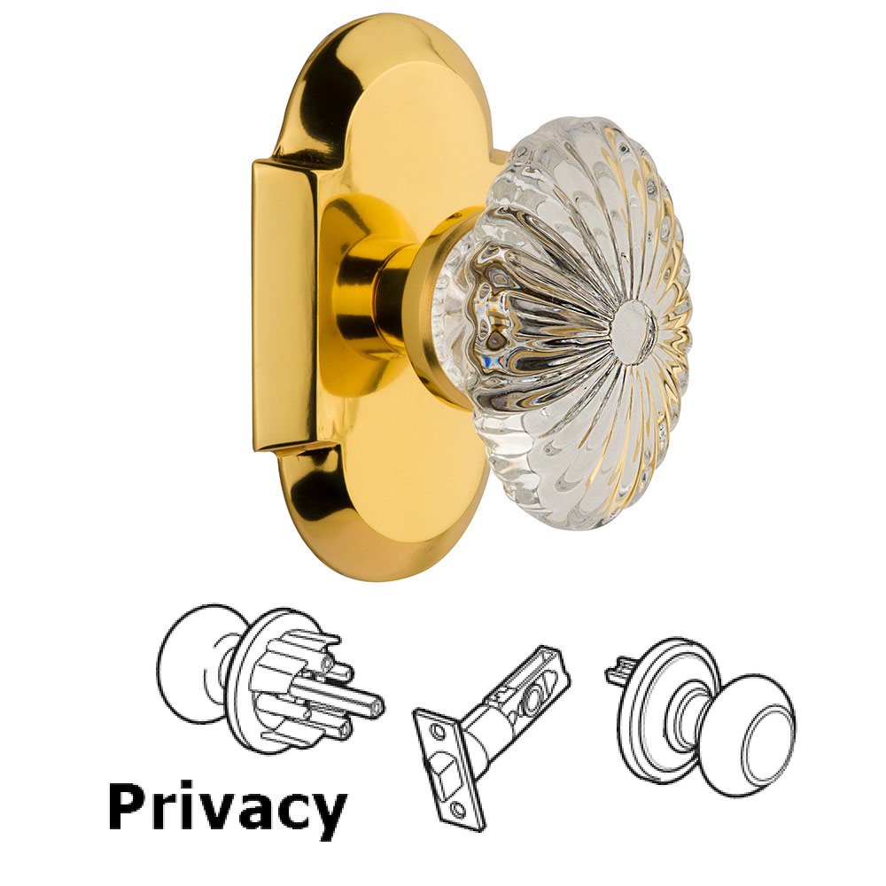 Nostalgic Warehouse Privacy Cottage Plate with Oval Fluted Crystal Knob in Polished Brass