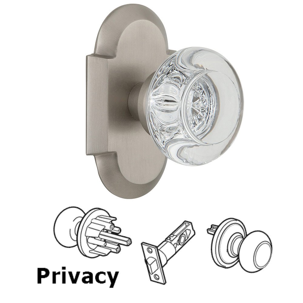 Nostalgic Warehouse Privacy Cottage Plate with Round Clear Crystal Knob in Satin Nickel