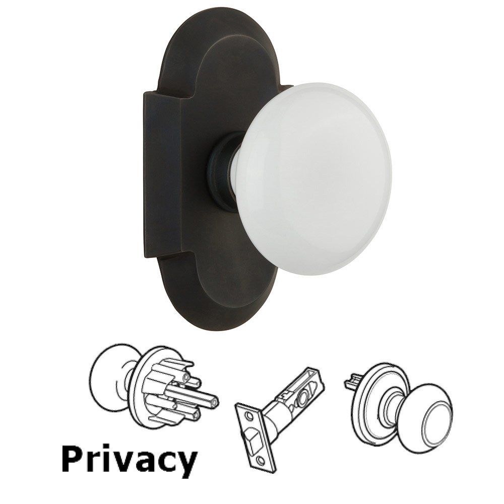 Nostalgic Warehouse Privacy Cottage Plate with White Porcelain Knob in Oil Rubbed Bronze