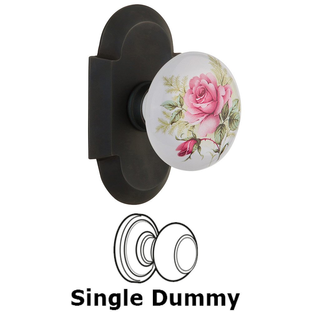 Nostalgic Warehouse Single Dummy Cottage Plate with White Rose Porcelain Knob in Oil Rubbed Bronze