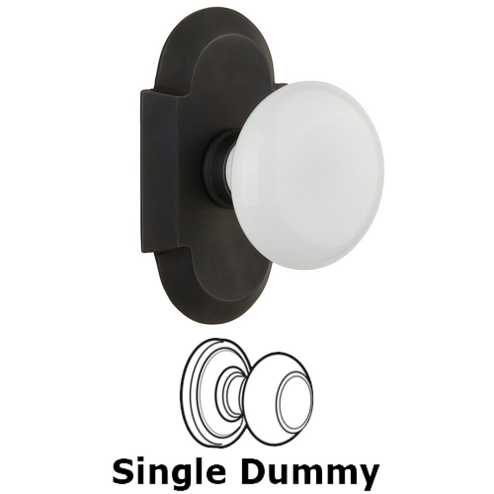 Nostalgic Warehouse Single Dummy Cottage Plate with White Porcelain Knob in Oil Rubbed Bronze
