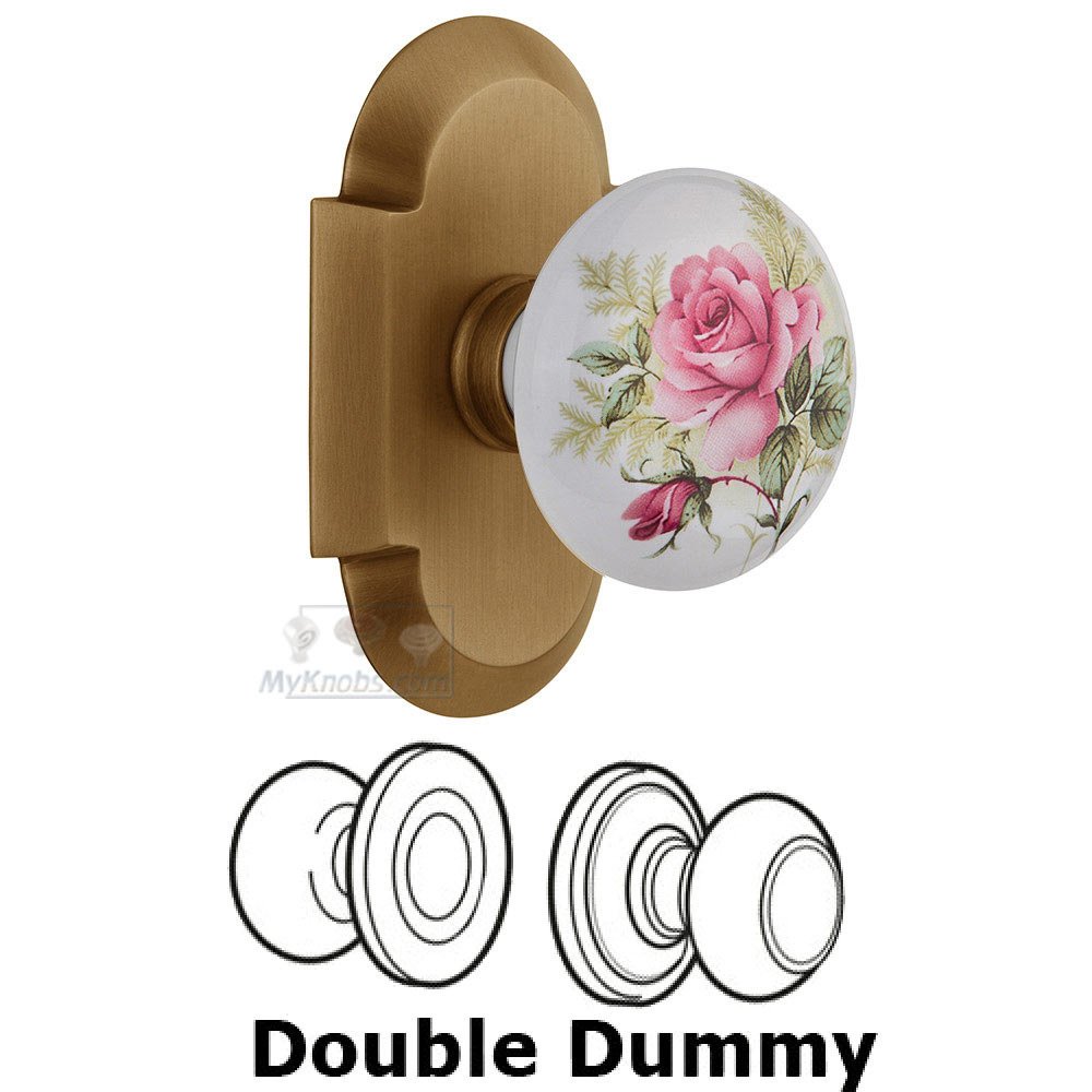 Nostalgic Warehouse Double Dummy Cottage Plate with White Rose Porcelain Knob in Antique Brass