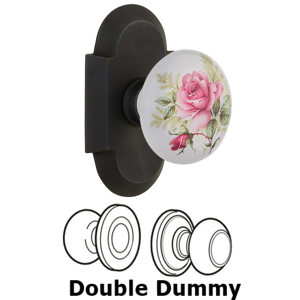 Nostalgic Warehouse Double Dummy Cottage Plate with White Rose Porcelain Knob in Oil Rubbed Bronze