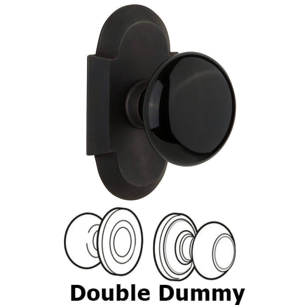 Nostalgic Warehouse Double Dummy Cottage Plate with Black Porcelain Knob in Oil Rubbed Bronze