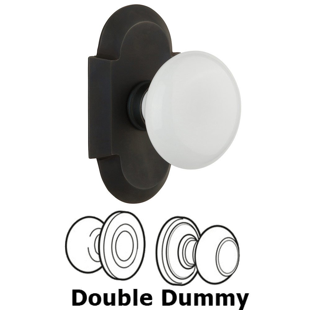 Nostalgic Warehouse Double Dummy Cottage Plate with White Porcelain Knob in Oil Rubbed Bronze