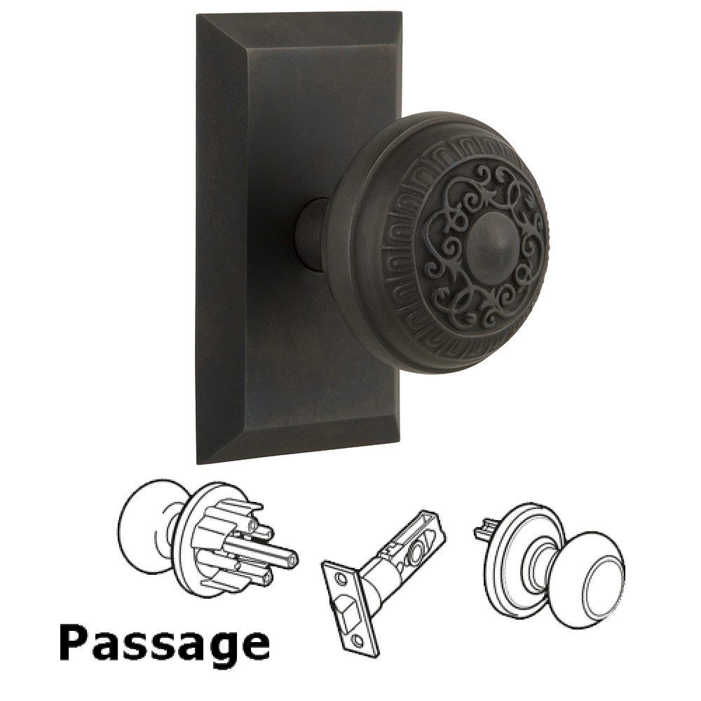 Nostalgic Warehouse Passage Studio Plate with Egg and Dart Knob in Oil Rubbed Bronze