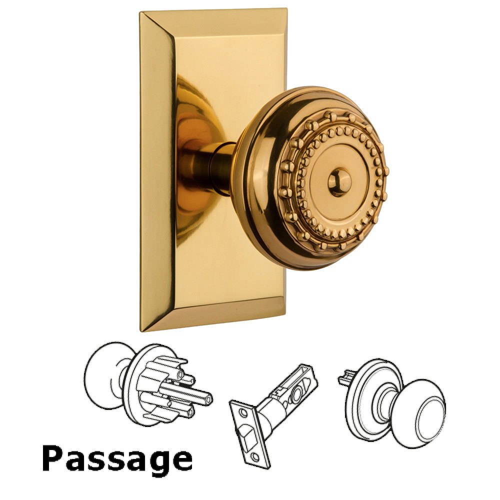 Nostalgic Warehouse Passage Studio Plate with Meadows Knob in Polished Brass