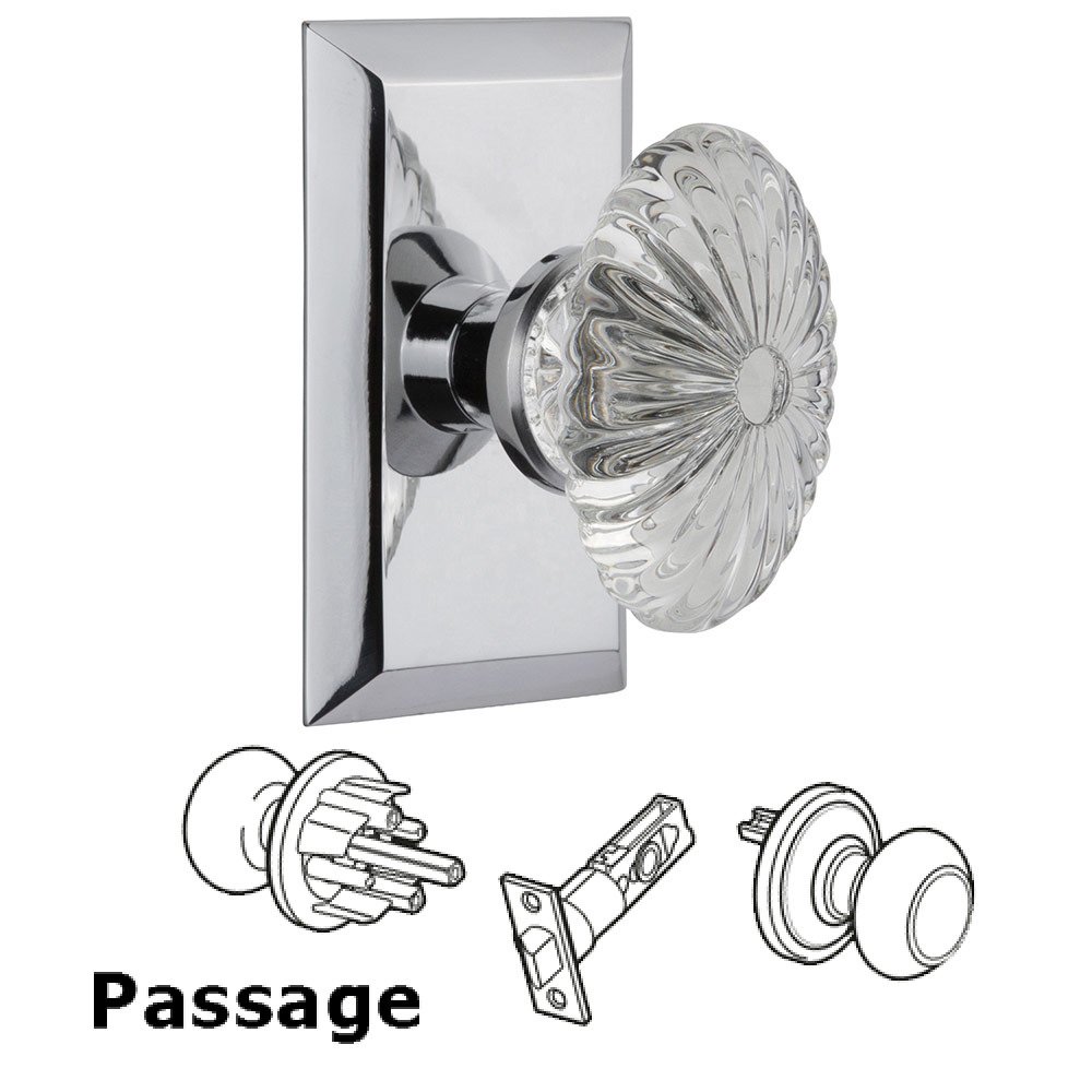 Nostalgic Warehouse Passage Studio Plate with Oval Fluted Crystal Knob in Bright Chrome