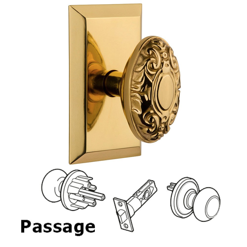 Nostalgic Warehouse Passage Studio Plate with Victorian Knob in Polished Brass