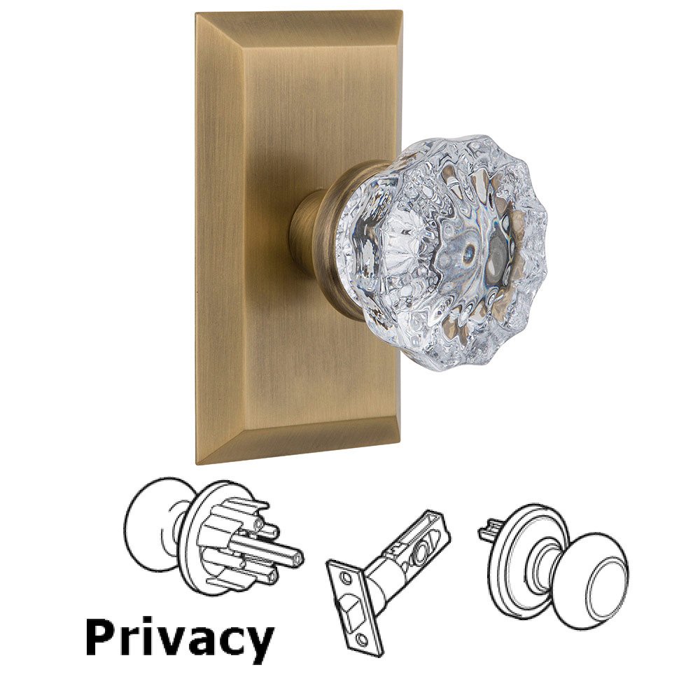 Nostalgic Warehouse Privacy Studio Plate with Crystal Knob in Antique Brass