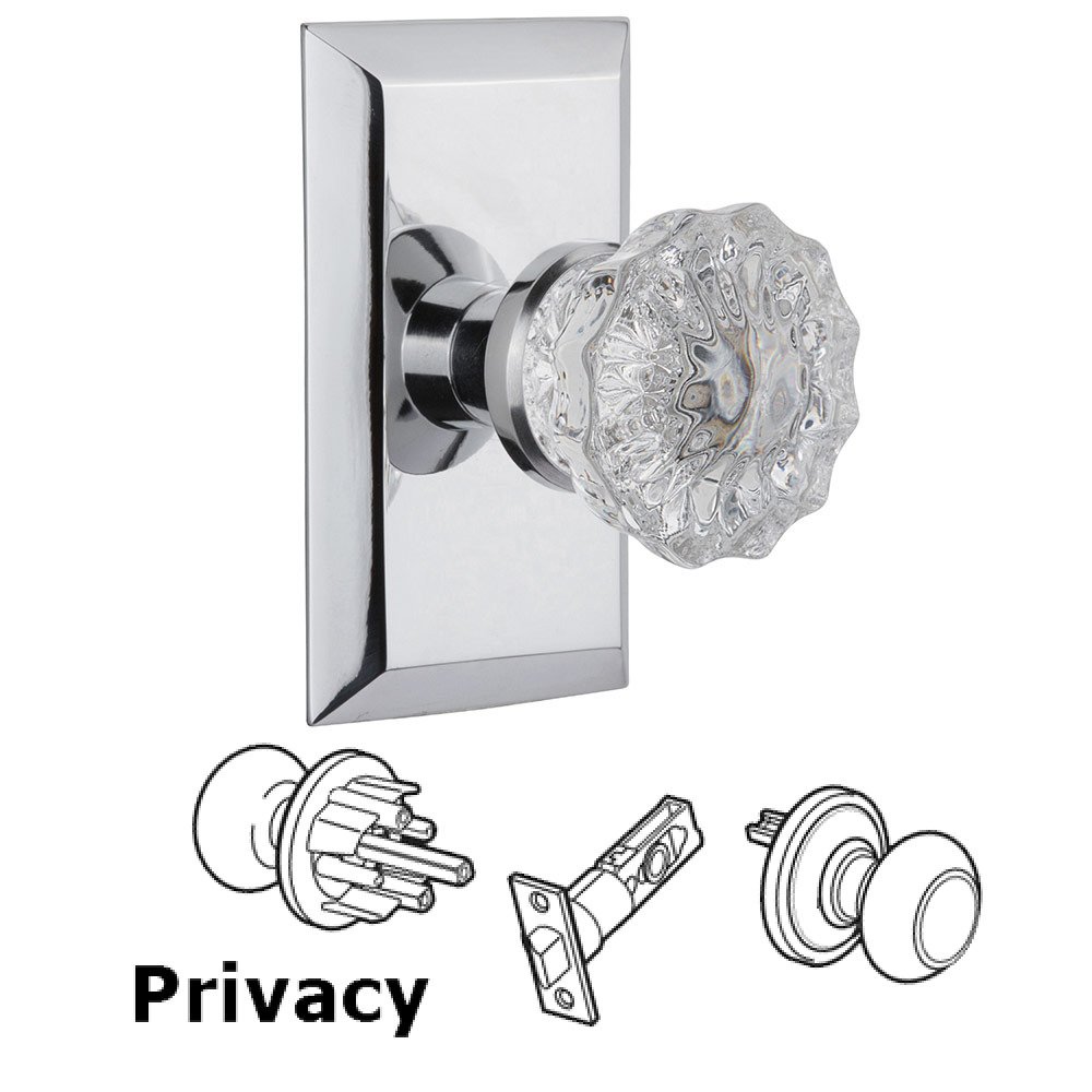 Nostalgic Warehouse Privacy Studio Plate with Crystal Knob in Bright Chrome