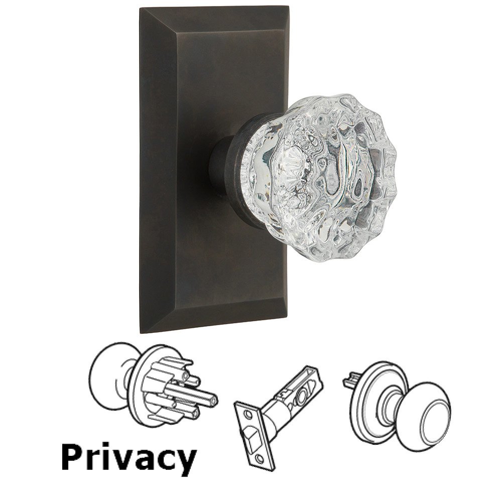 Nostalgic Warehouse Privacy Studio Plate with Crystal Knob in Oil Rubbed Bronze