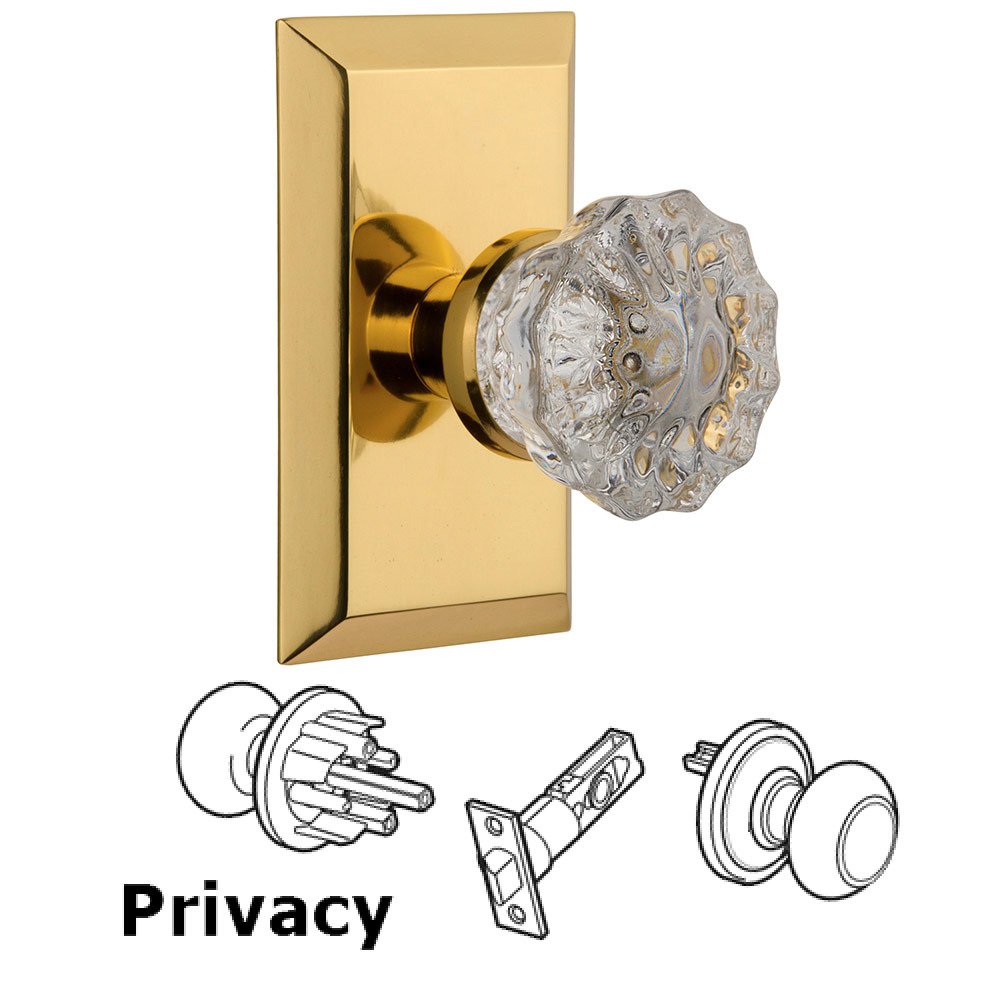 Nostalgic Warehouse Privacy Studio Plate with Crystal Knob in Polished Brass