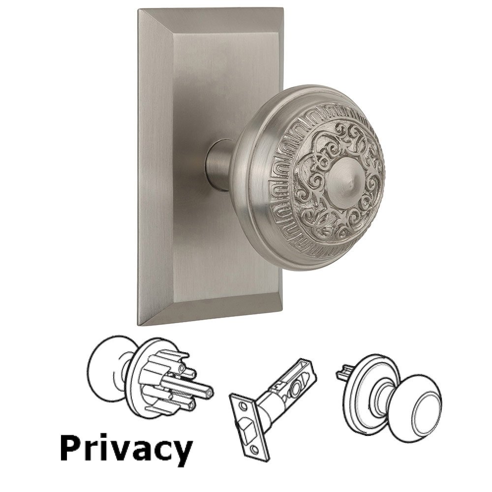 Nostalgic Warehouse Privacy Studio Plate with Egg and Dart Knob in Satin Nickel