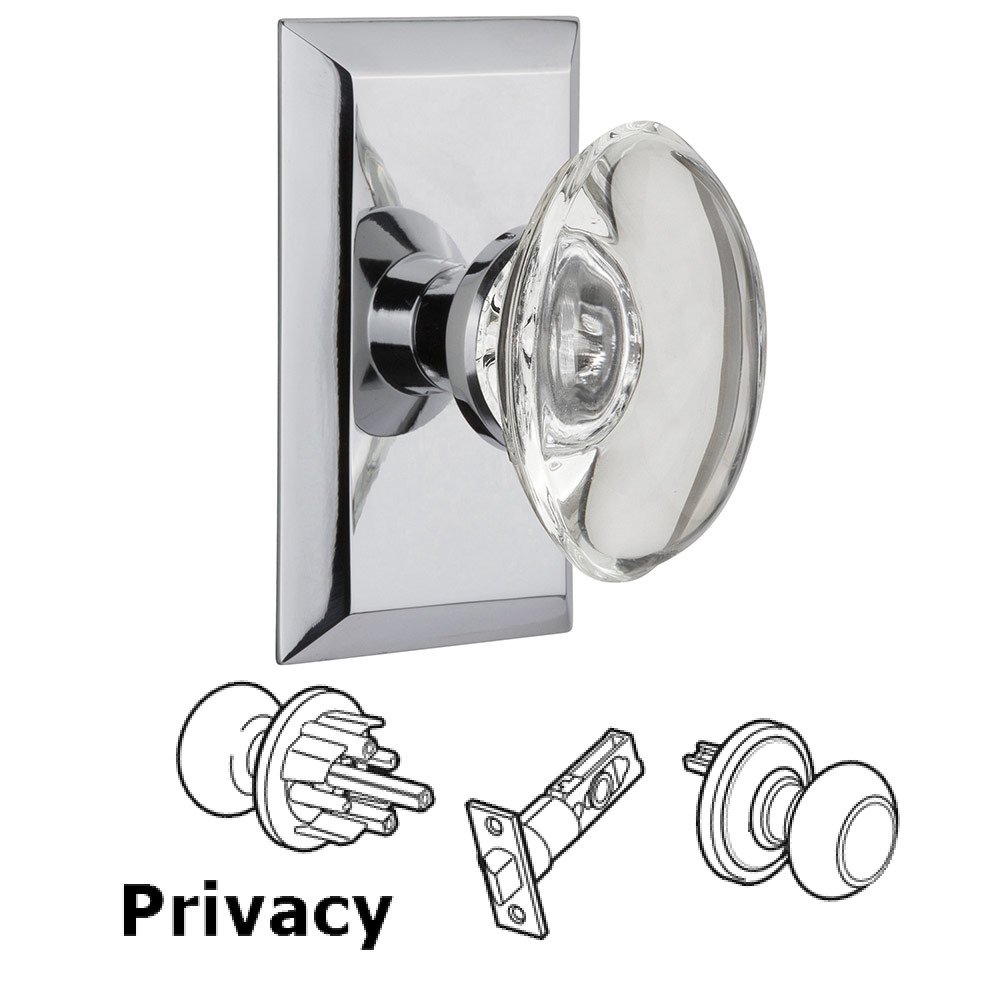 Nostalgic Warehouse Privacy Studio Plate with Oval Clear Crystal Knob in Bright Chrome