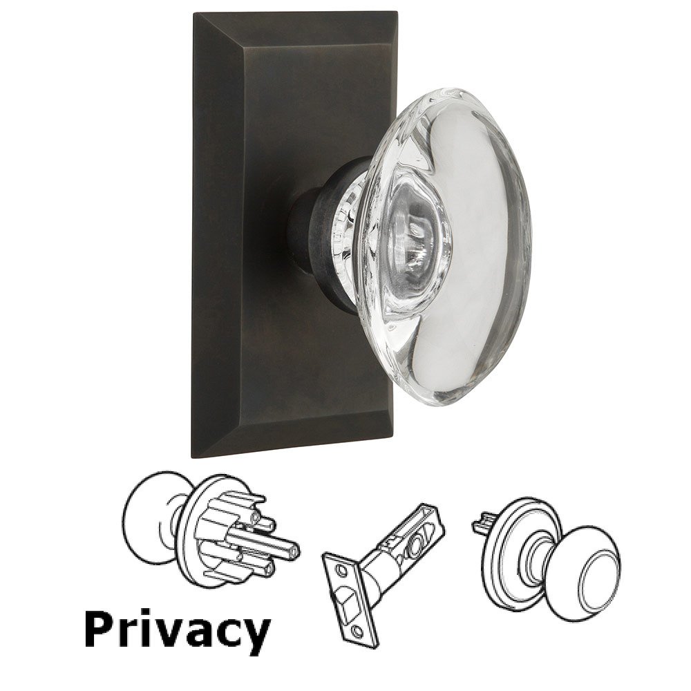 Nostalgic Warehouse Privacy Studio Plate with Oval Clear Crystal Knob in Oil Rubbed Bronze