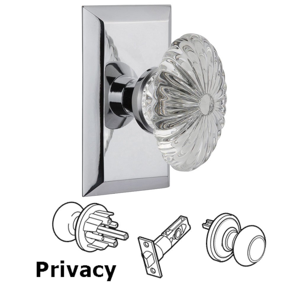 Nostalgic Warehouse Privacy Studio Plate with Oval Fluted Crystal Knob in Bright Chrome