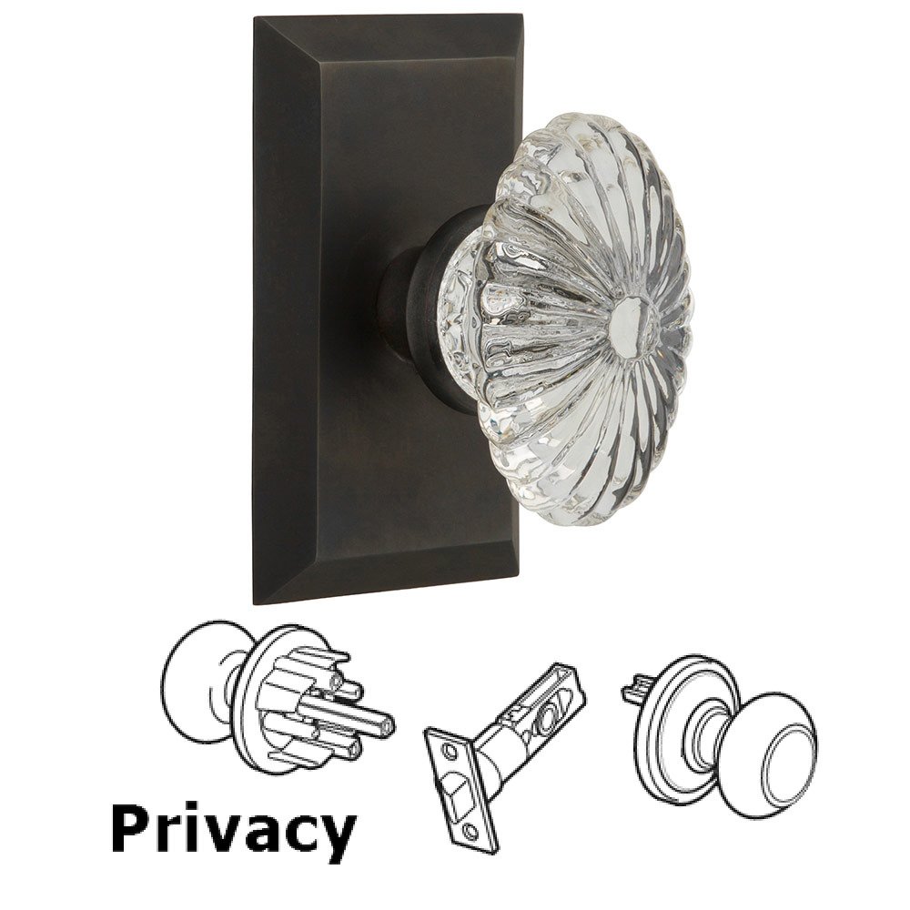 Nostalgic Warehouse Privacy Studio Plate with Oval Fluted Crystal Knob in Oil Rubbed Bronze