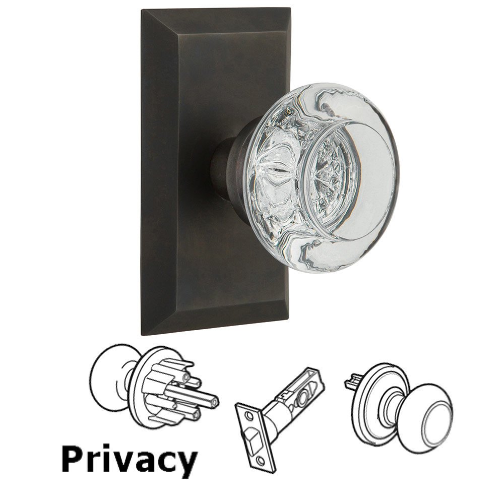 Nostalgic Warehouse Privacy Studio Plate with Round Clear Crystal Knob in Oil Rubbed Bronze
