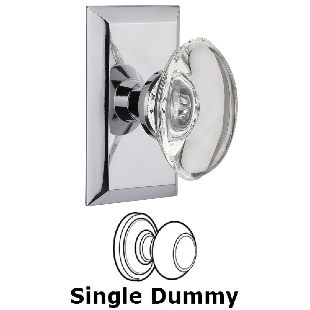 Nostalgic Warehouse Single Dummy Studio Plate with Oval Clear Crystal Knob in Bright Chrome