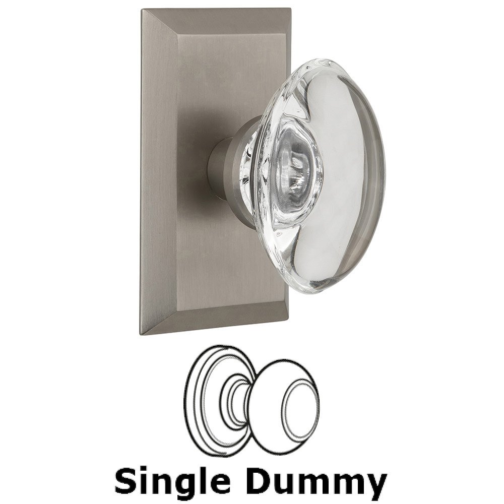 Nostalgic Warehouse Single Dummy Studio Plate with Oval Clear Crystal Knob in Satin Nickel