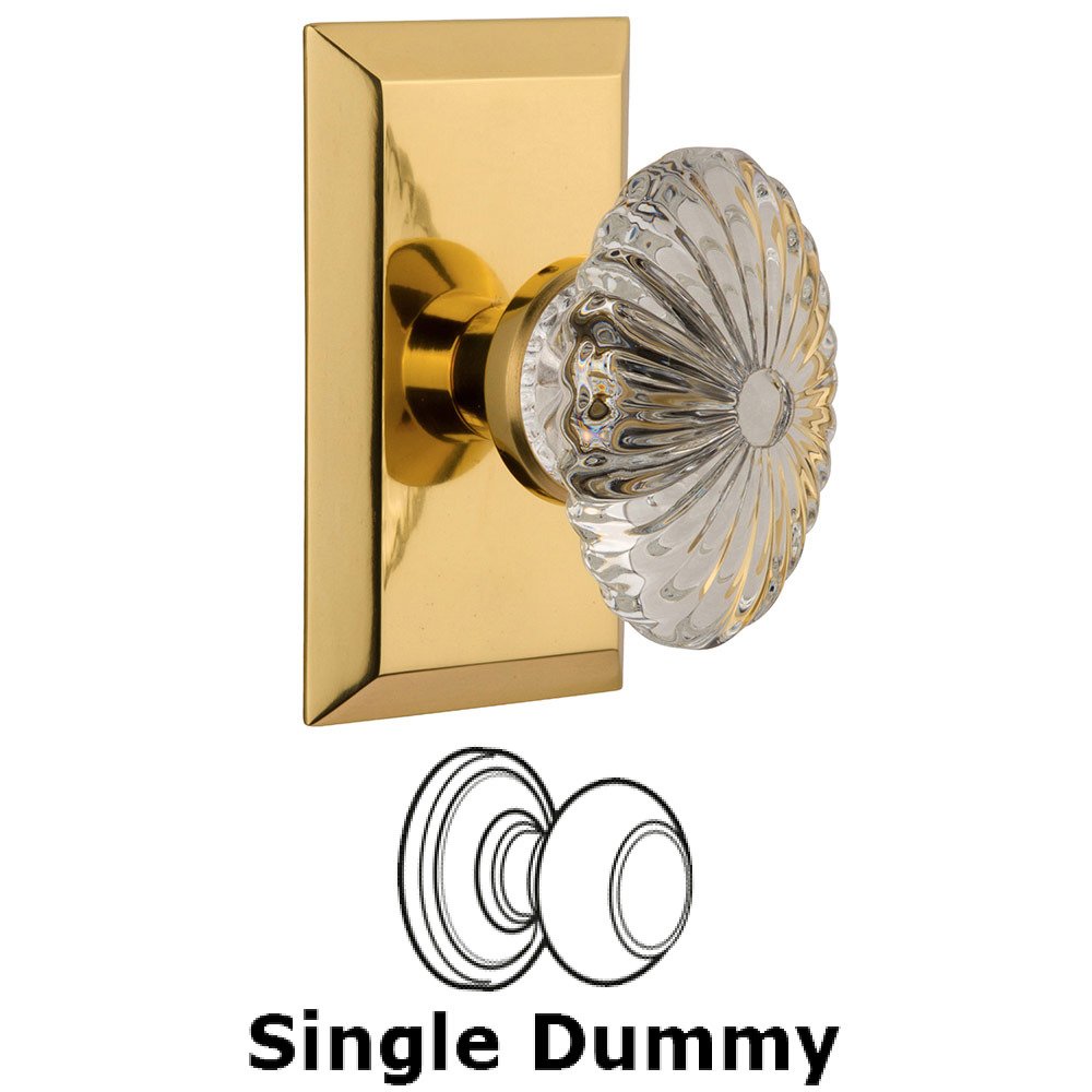 Nostalgic Warehouse Single Dummy Studio Plate with Oval Fluted Crystal Knob in Polished Brass