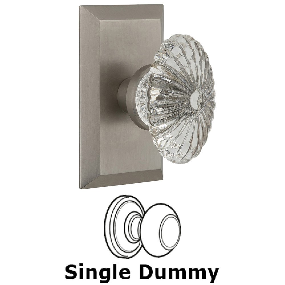 Nostalgic Warehouse Single Dummy Studio Plate with Oval Fluted Crystal Knob in Satin Nickel