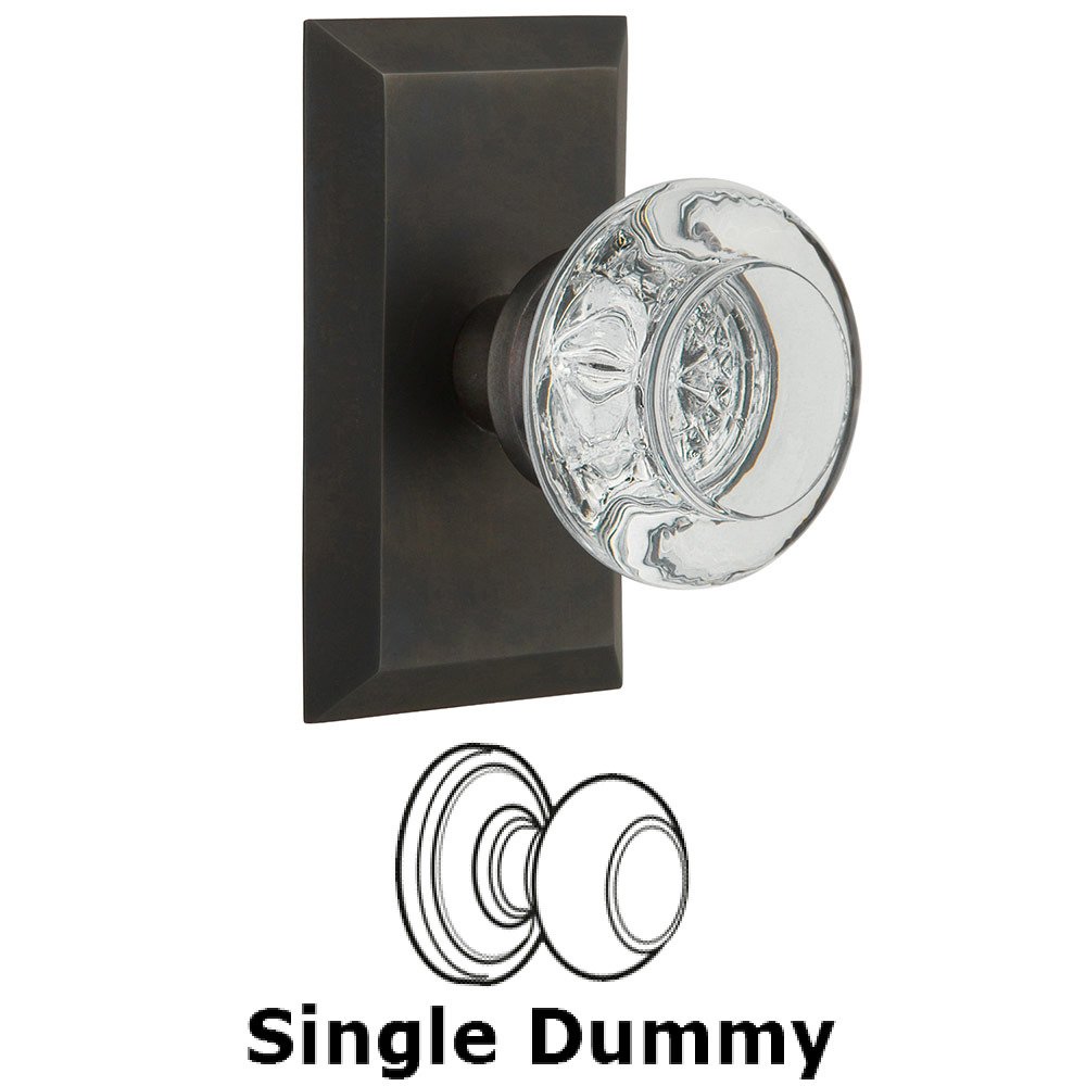 Nostalgic Warehouse Single Dummy Studio Plate with Round Clear Crystal Knob in Oil Rubbed Bronze