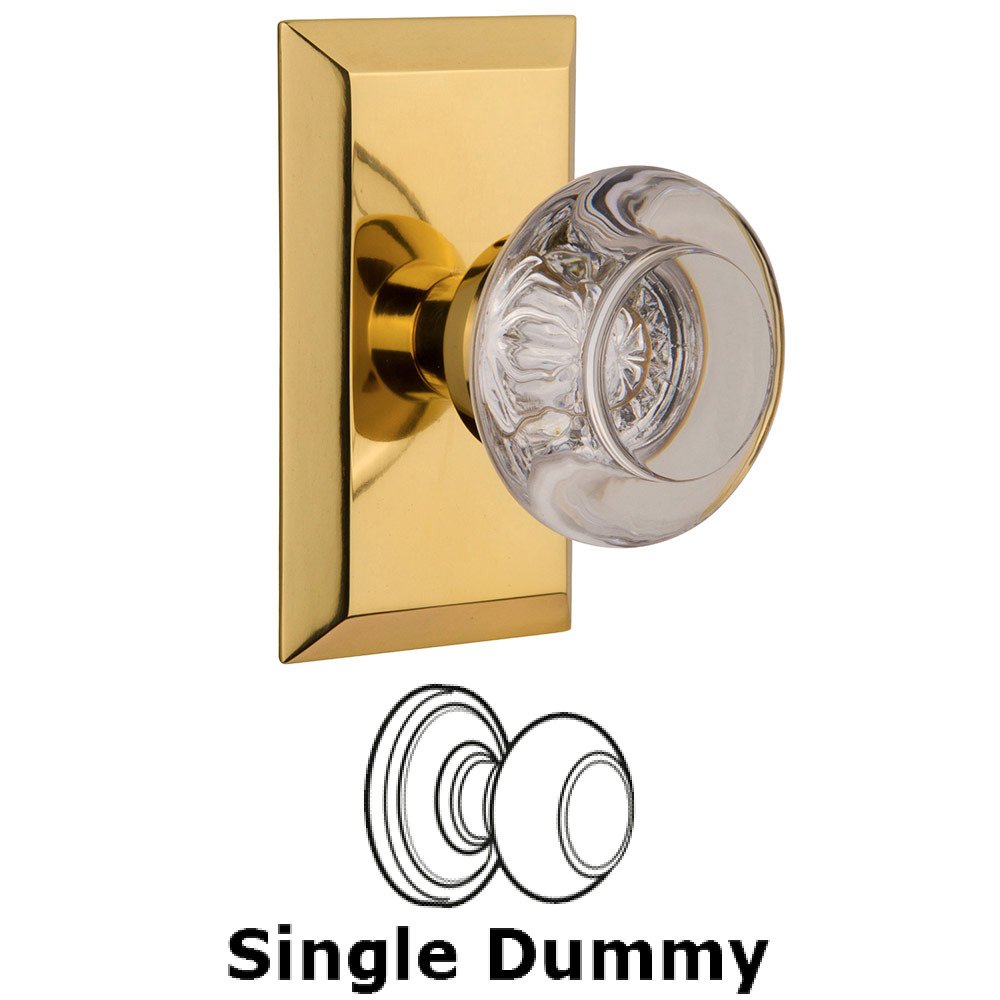 Nostalgic Warehouse Single Dummy Studio Plate with Round Clear Crystal Knob in Polished Brass