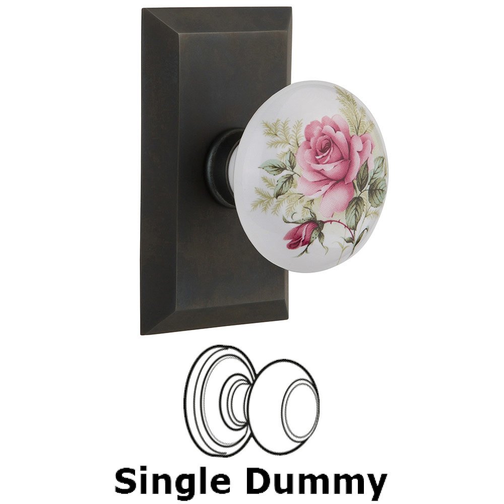 Nostalgic Warehouse Single Dummy Studio Plate with White Rose Porcelain Knob in Oil Rubbed Bronze