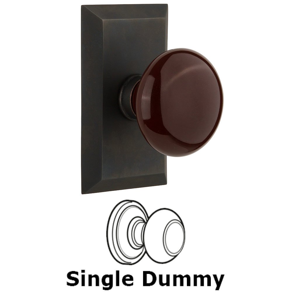 Nostalgic Warehouse Single Dummy Studio Plate with Brown Porcelain Knob in Oil Rubbed Bronze