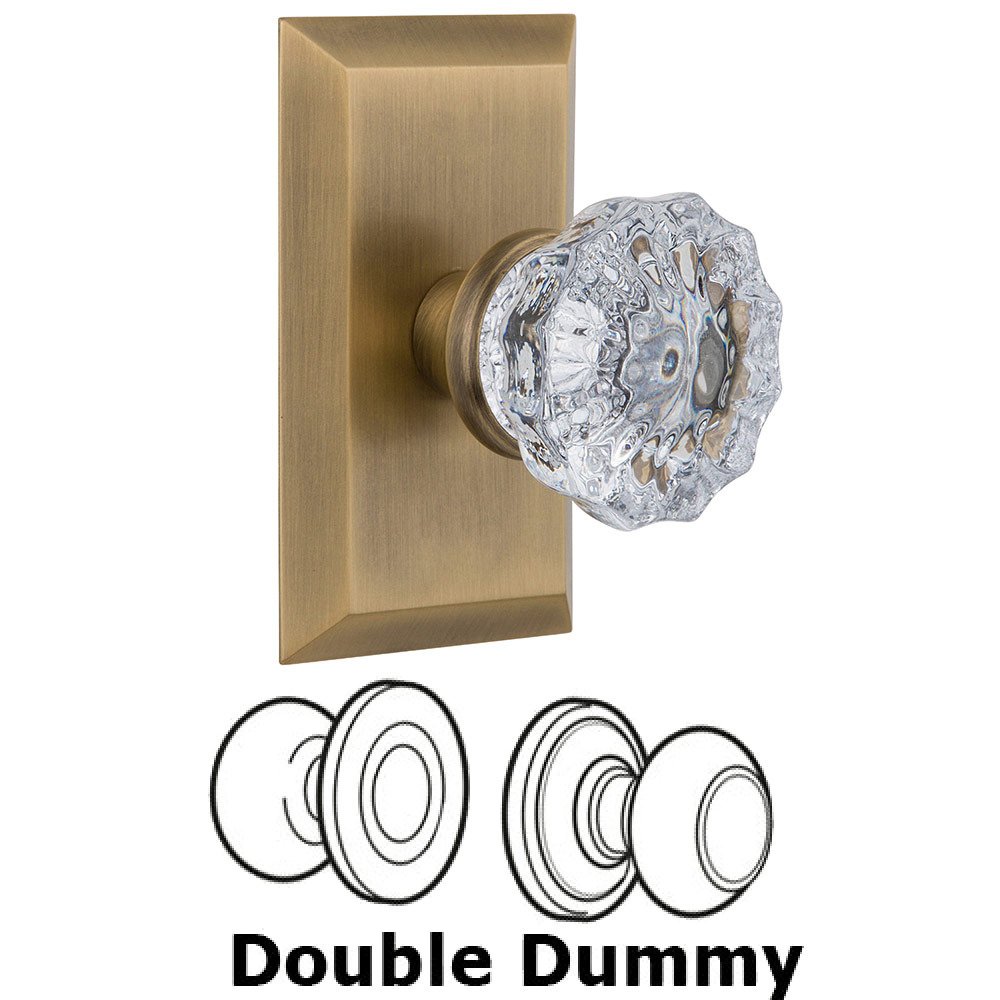 Nostalgic Warehouse Double Dummy Studio Plate with Crystal Knob in Antique Brass