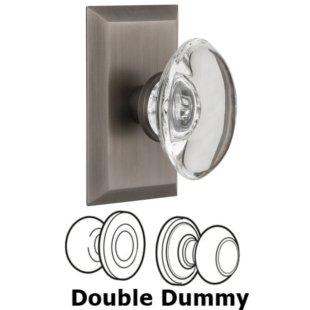 Nostalgic Warehouse Double Dummy Studio Plate with Oval Clear Crystal Knob in Antique Pewter