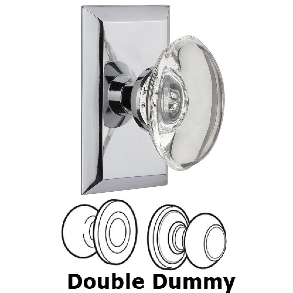 Nostalgic Warehouse Double Dummy Studio Plate with Oval Clear Crystal Knob in Bright Chrome