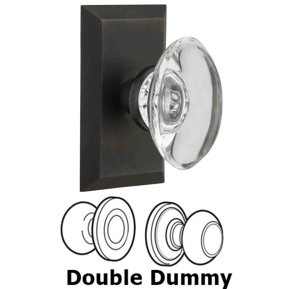 Nostalgic Warehouse Double Dummy Studio Plate with Oval Clear Crystal Knob in Oil Rubbed Bronze