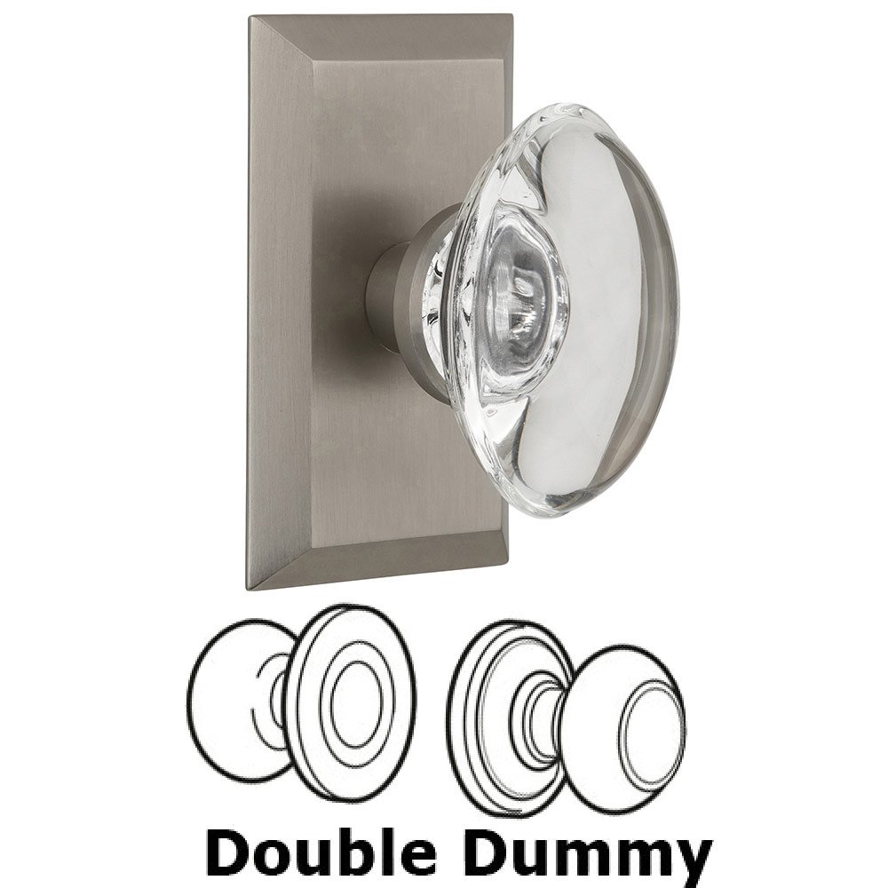 Nostalgic Warehouse Double Dummy Studio Plate with Oval Clear Crystal Knob in Satin Nickel