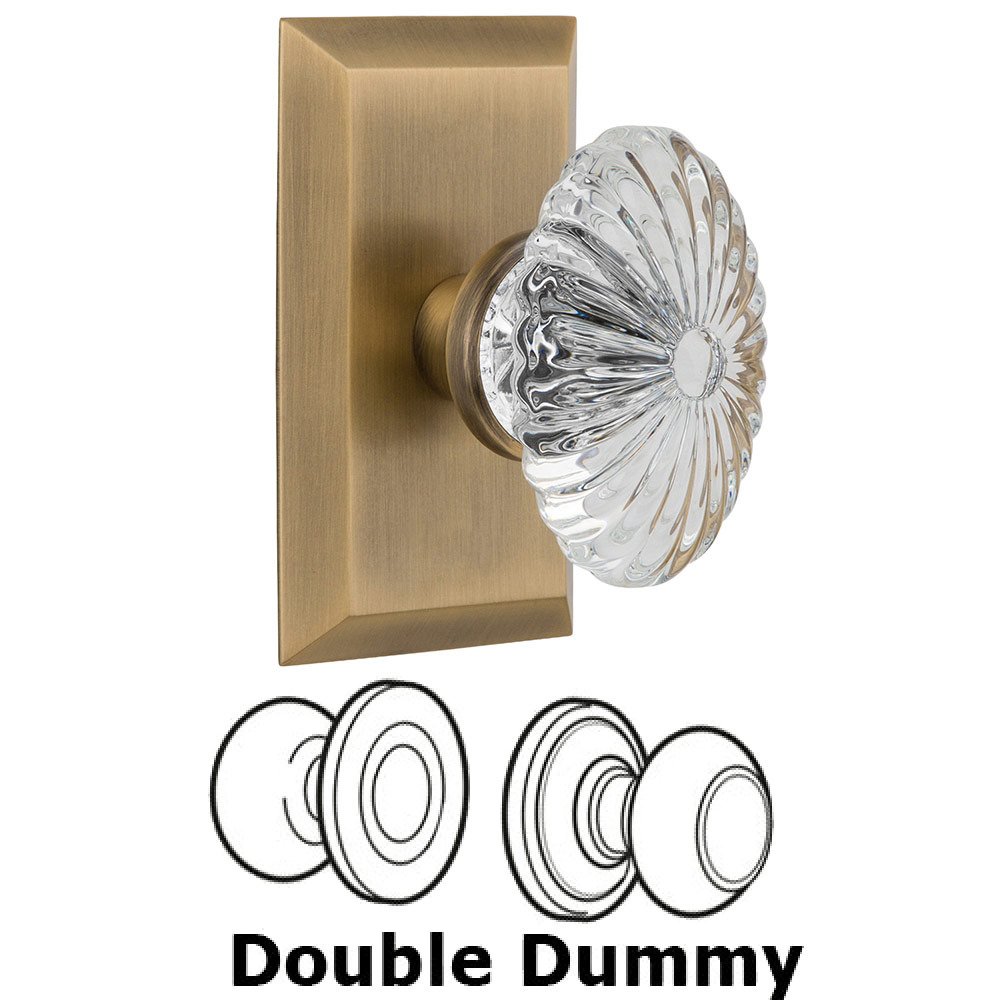 Nostalgic Warehouse Double Dummy Studio Plate with Oval Fluted Crystal Knob in Antique Brass