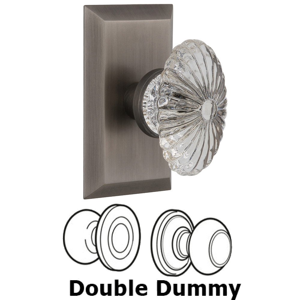 Nostalgic Warehouse Double Dummy Studio Plate with Oval Fluted Crystal Knob in Antique Pewter