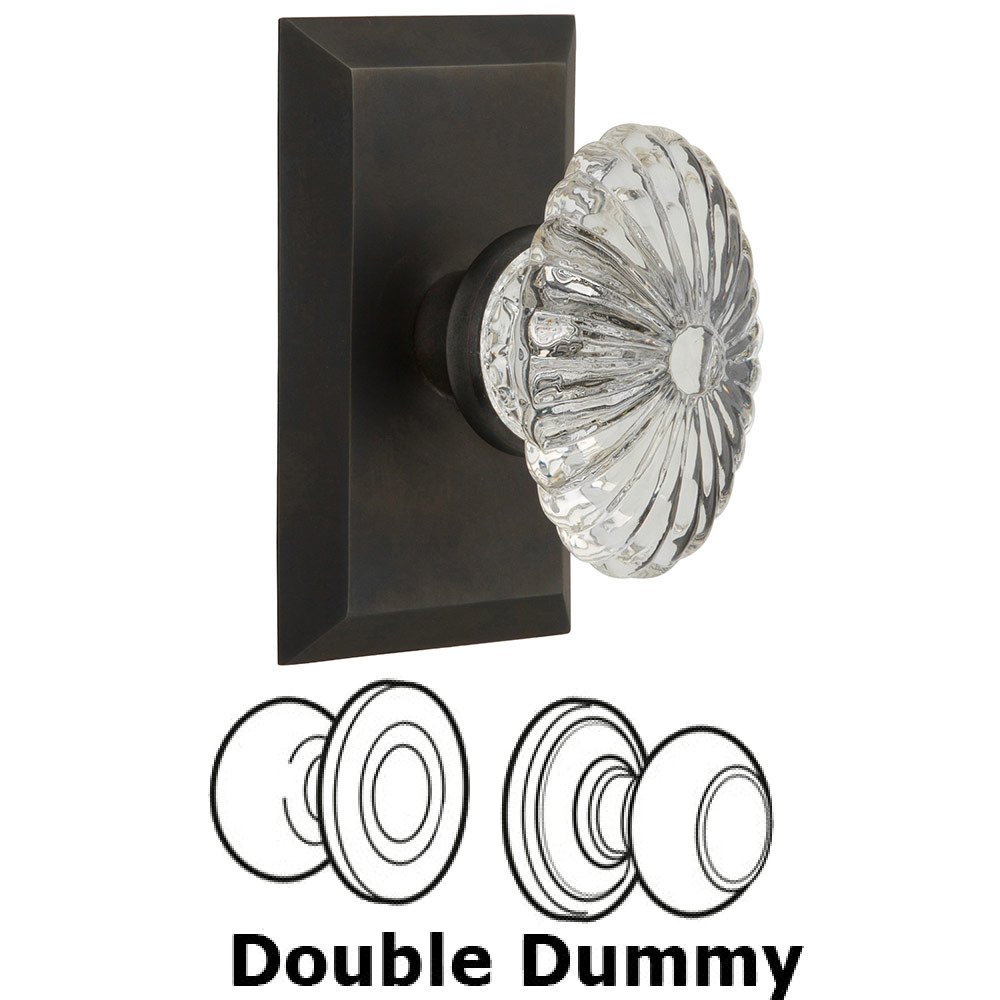 Nostalgic Warehouse Double Dummy Studio Plate with Oval Fluted Crystal Knob in Oil Rubbed Bronze