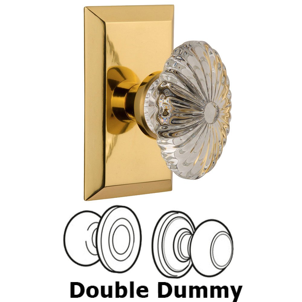 Nostalgic Warehouse Double Dummy Studio Plate with Oval Fluted Crystal Knob in Polished Brass