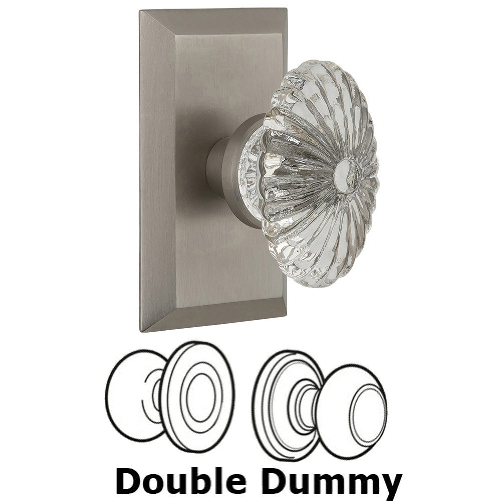 Nostalgic Warehouse Double Dummy Studio Plate with Oval Fluted Crystal Knob in Satin Nickel