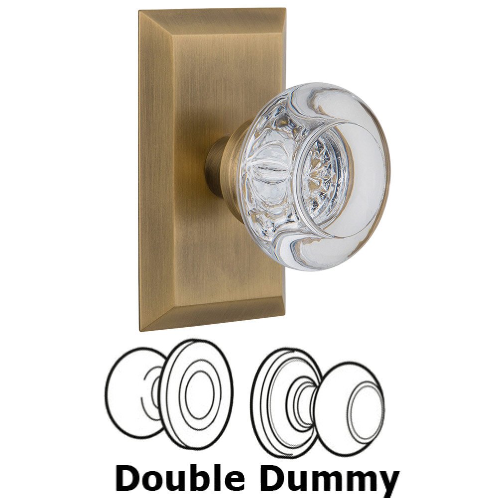 Nostalgic Warehouse Double Dummy Studio Plate with Round Clear Crystal Knob in Antique Brass