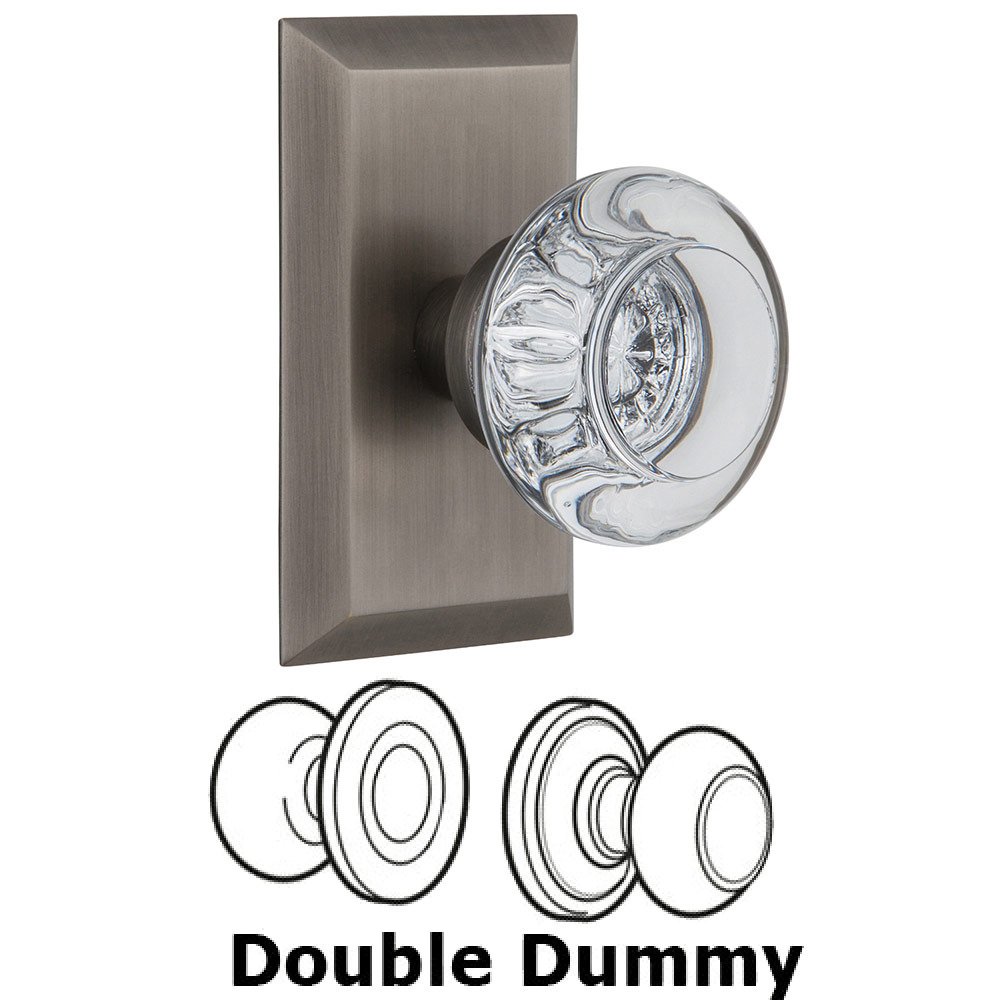 Nostalgic Warehouse Double Dummy Studio Plate with Round Clear Crystal Knob in Antique Pewter
