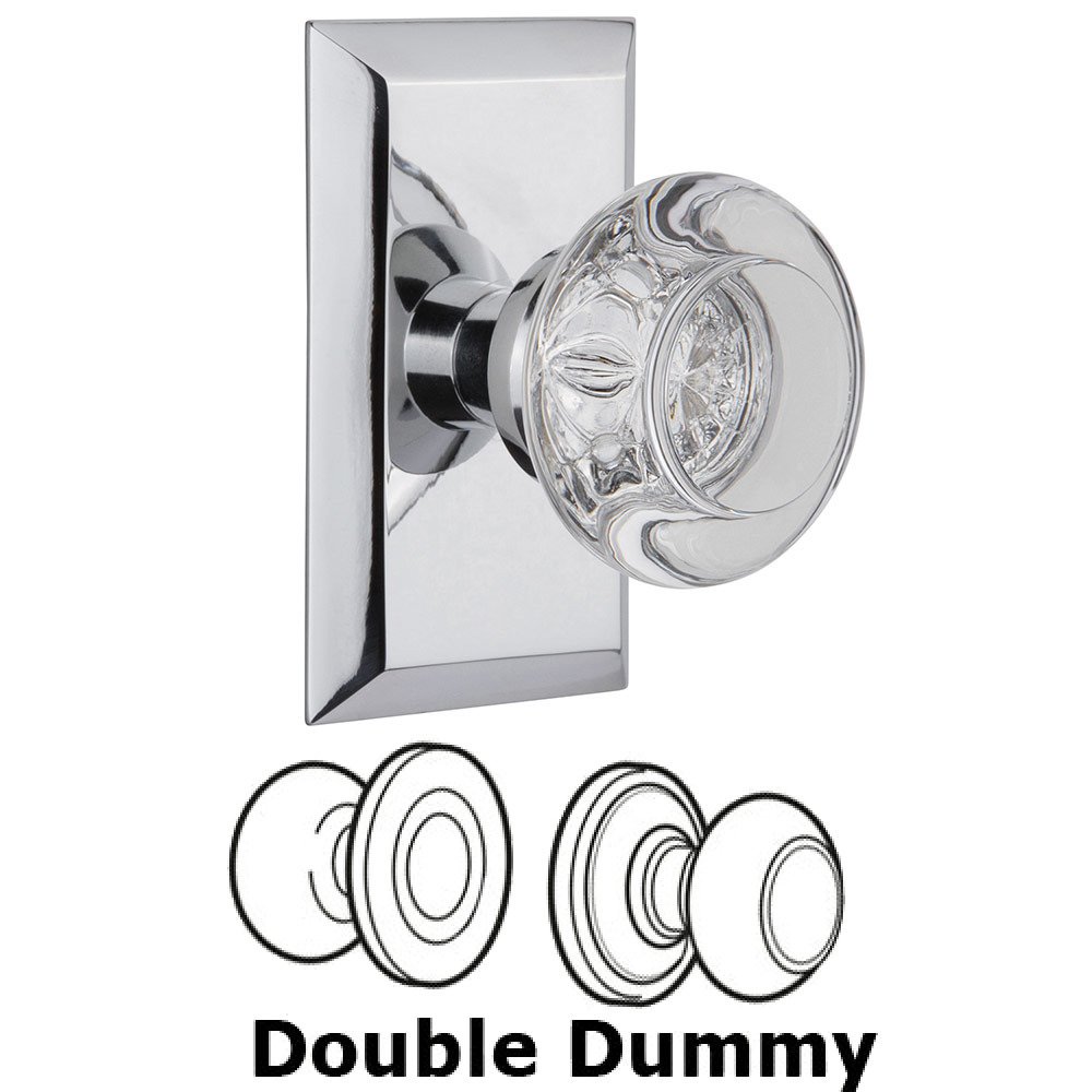 Nostalgic Warehouse Double Dummy Studio Plate with Round Clear Crystal Knob in Bright Chrome