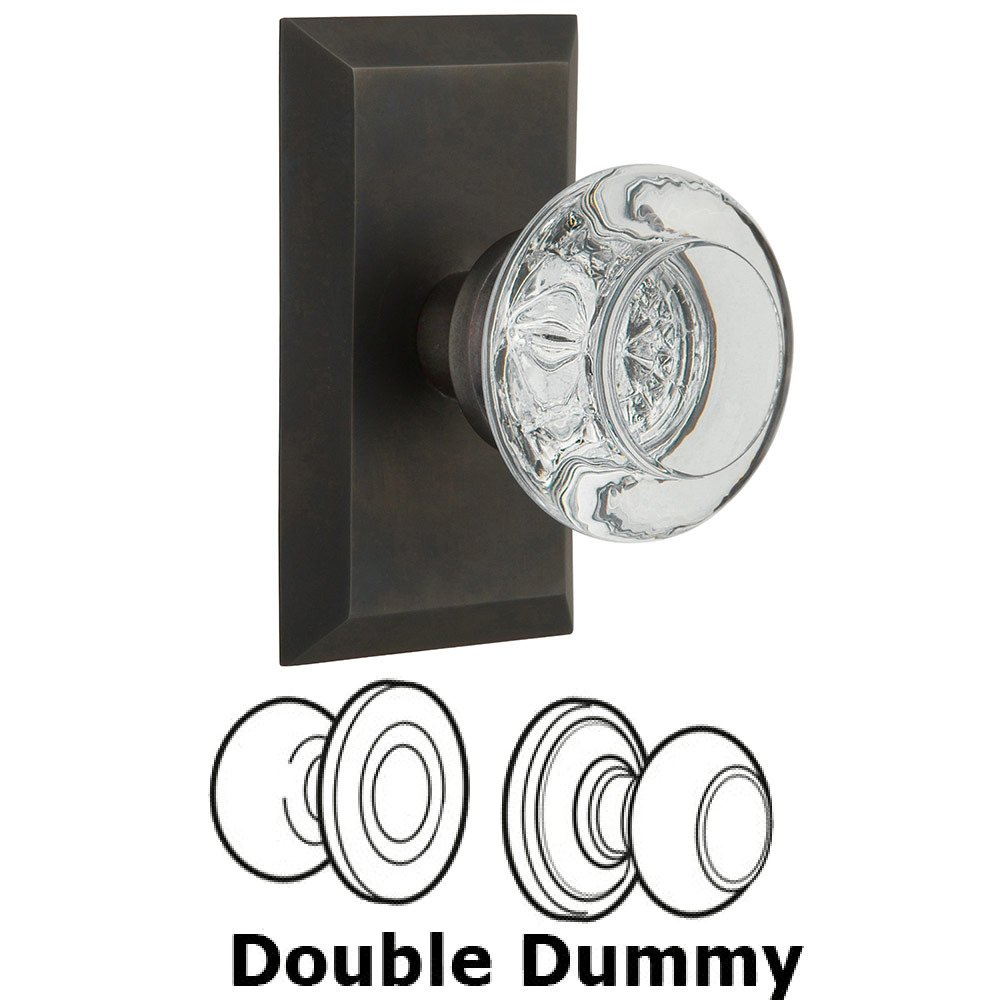 Nostalgic Warehouse Double Dummy Studio Plate with Round Clear Crystal Knob in Oil Rubbed Bronze