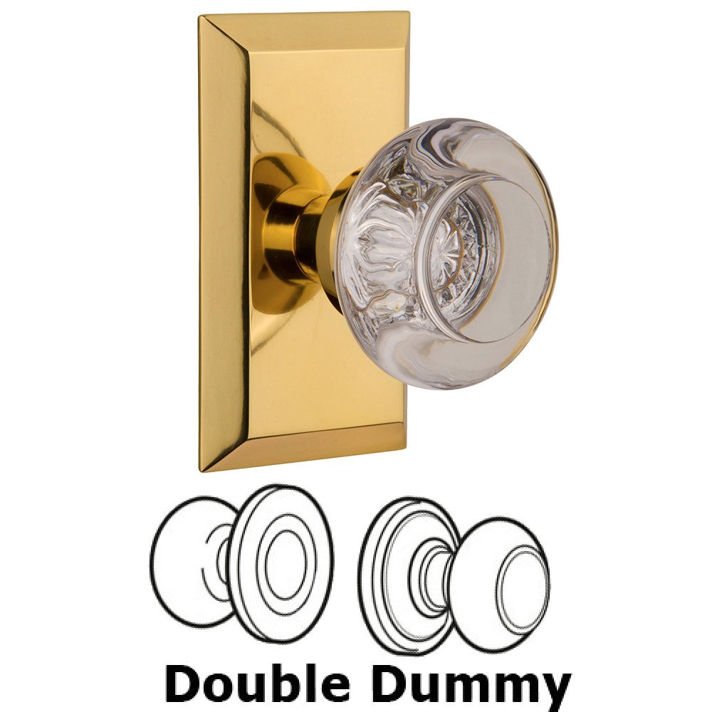 Nostalgic Warehouse Double Dummy Studio Plate with Round Clear Crystal Knob in Polished Brass
