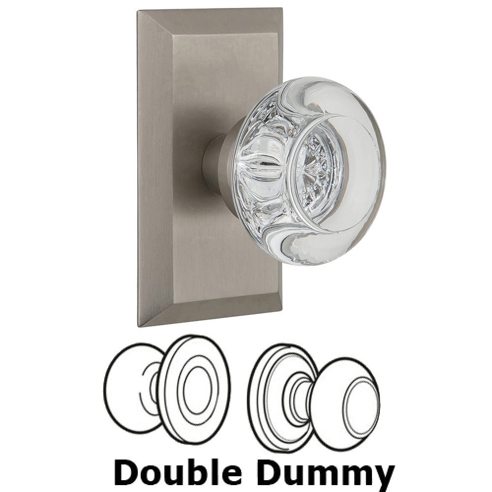 Nostalgic Warehouse Double Dummy Studio Plate with Round Clear Crystal Knob in Satin Nickel