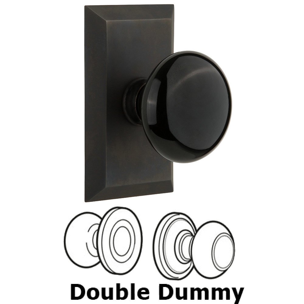 Nostalgic Warehouse Double Dummy Studio Plate with Black Porcelain Knob in Oil Rubbed Bronze