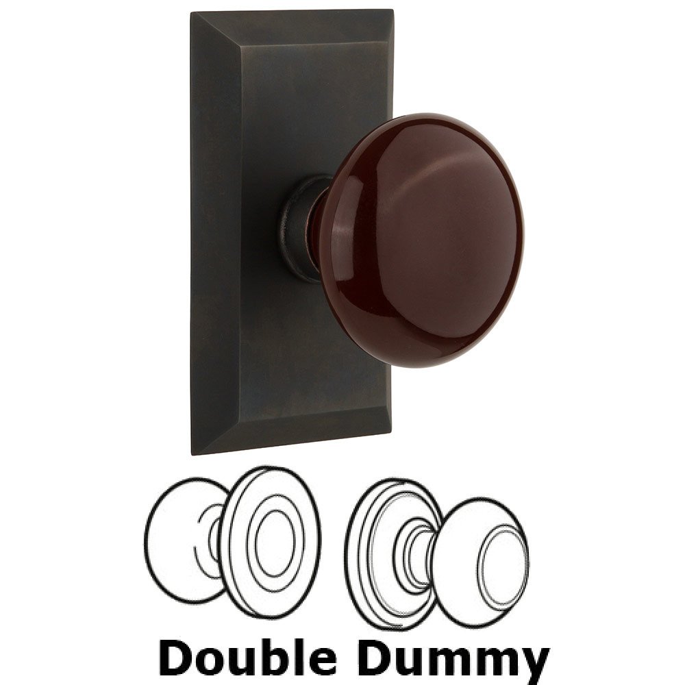 Nostalgic Warehouse Double Dummy Studio Plate with Brown Porcelain Knob in Oil Rubbed Bronze