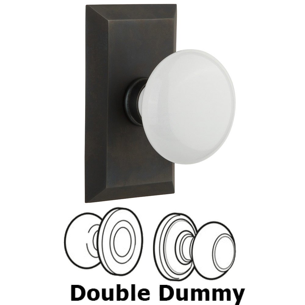 Nostalgic Warehouse Double Dummy Studio Plate with White Porcelain Knob in Oil Rubbed Bronze